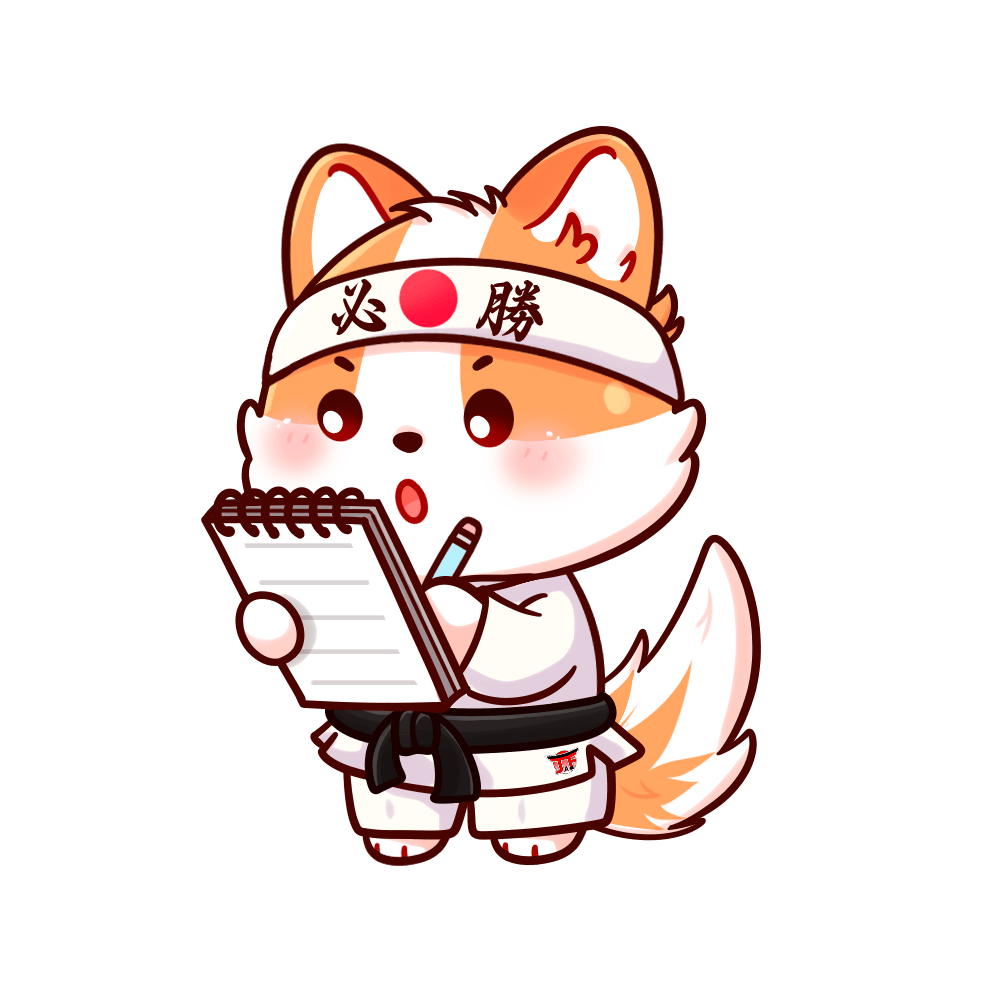 Coco-chan, la mascota de Japonés a Fondo, tomando notas