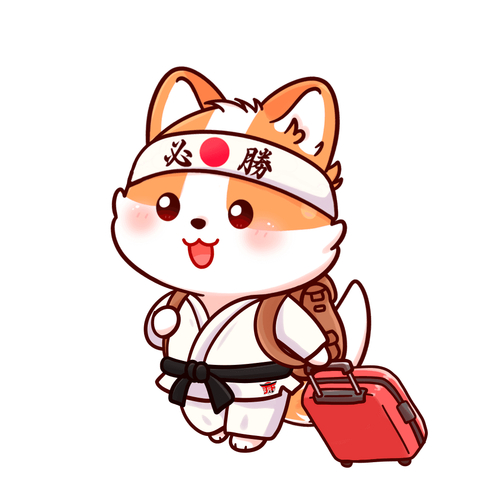 Coco-chan, la mascota de Japonés a Fondo, lista para viajar con su maleta